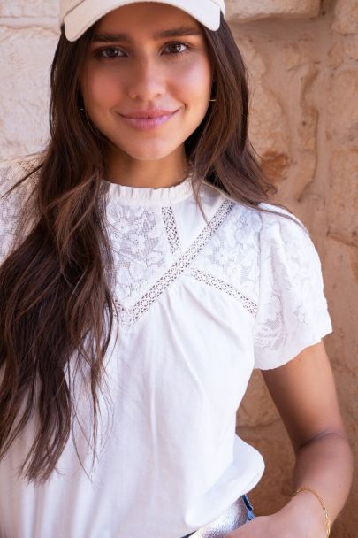 White t-shirt with lace top piece