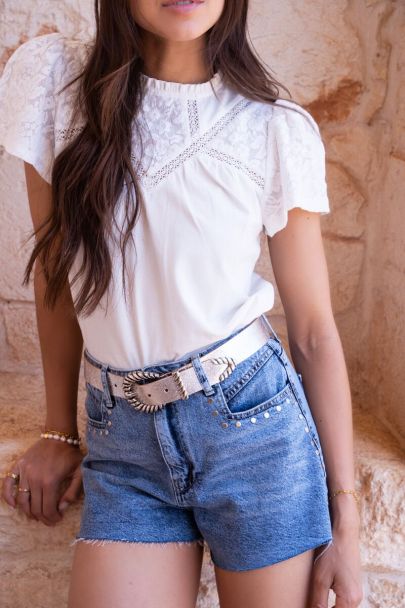 White t-shirt with lace top piece