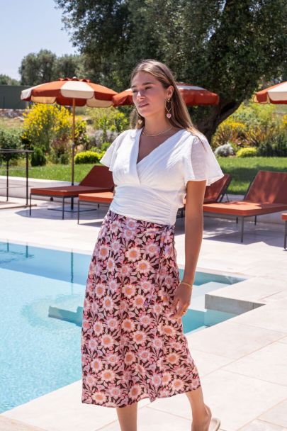 Bruine midi rok met overlap