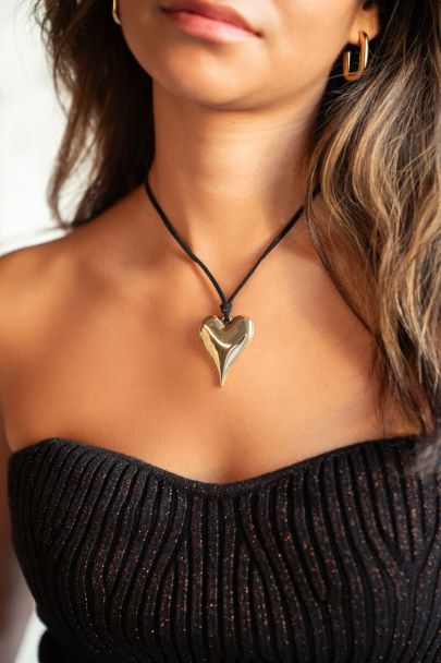 Black cord necklace with large heart charm