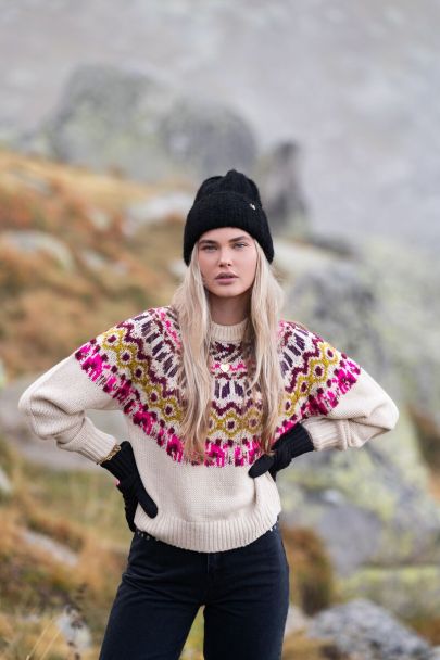 Multi-coloured jacquard jumper