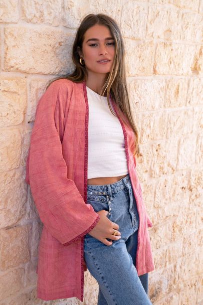 Pink jacquard kimono