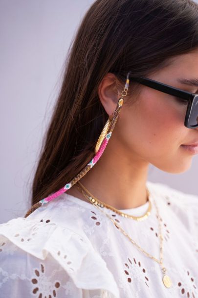 Pink sunglasses chain with multicoloured beads