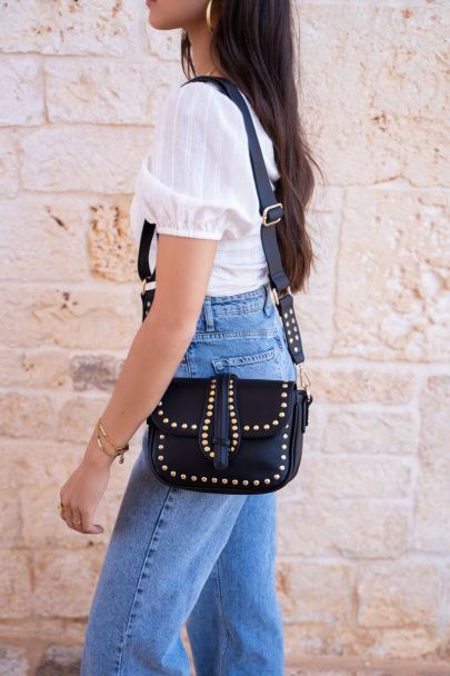 Black shoulder bag with gold studs