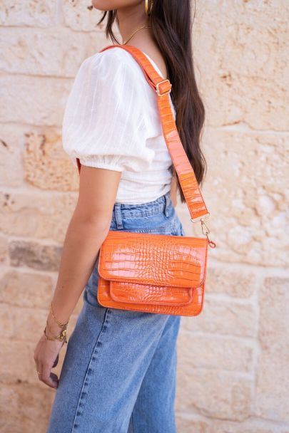 Oranje schoudertas met croco design