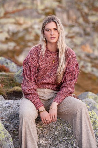 Multicoloured jumper with fringes