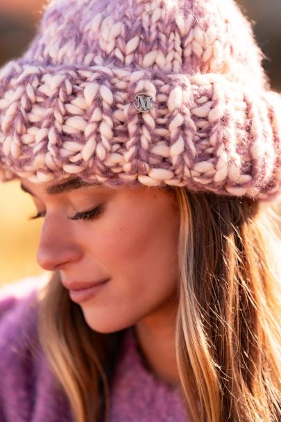 Multicoloured beanie with purple and pink 