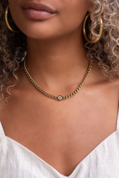 Grove schakelketting met smiley 