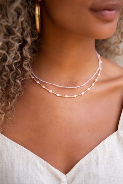 Lot de colliers Souvenir orange et lilas avec perles