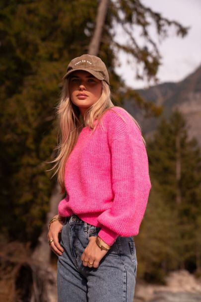 Pinker Oversize-Strickpullover gestrickt