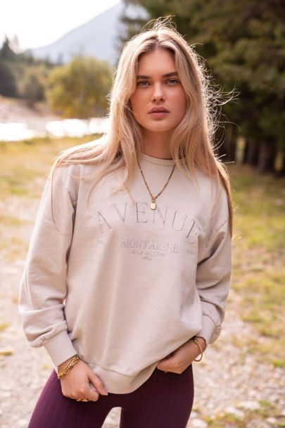 Pull beige délavé à broderies
