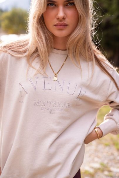 Pull beige délavé à broderies