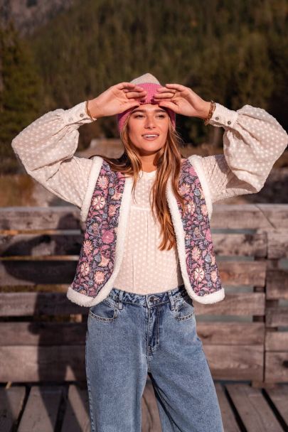 Teddy gilet with purple floral print