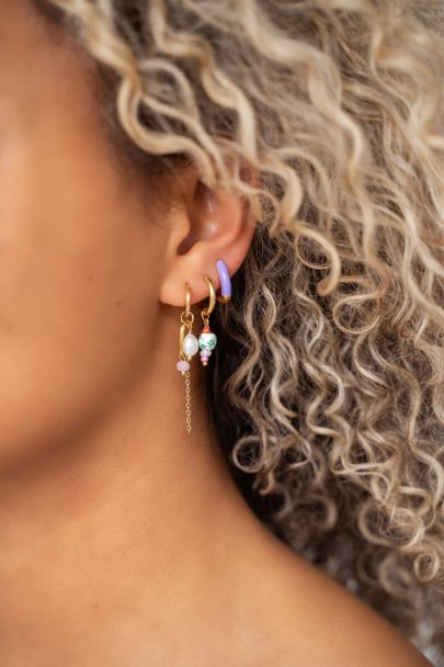Trio of hoop earrings with multicoloured charms
