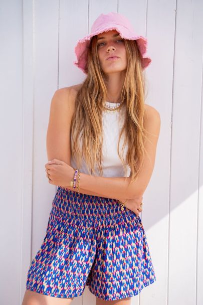 Blauw short met multi kleur print