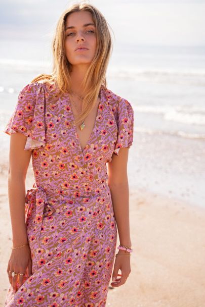 Green midi dress in lilac floral print