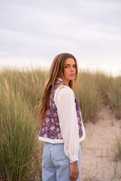 Teddy gilet with purple floral print