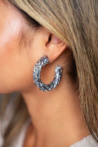 Statement hoop earrings with silver rhinestones