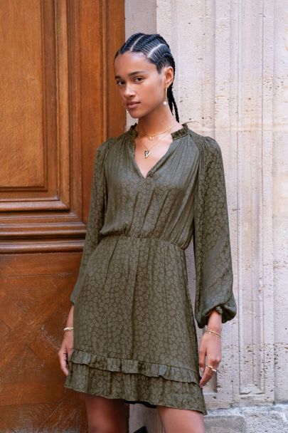 Robe verte en jacquard à manches longues