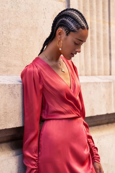 Coral red dress satin