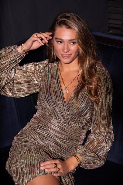 Robe multicolore à volants et lurex