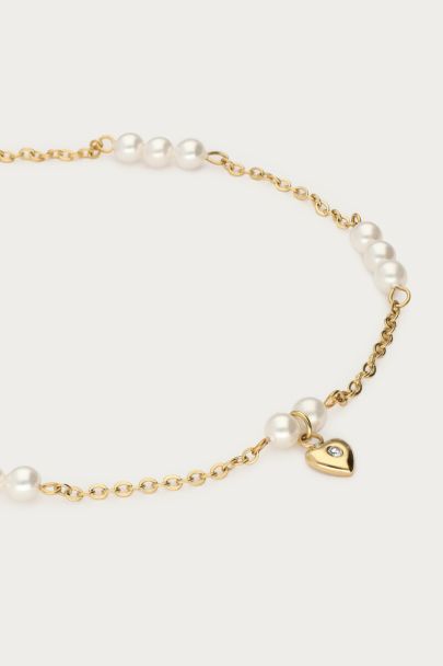 Anklet freshwater pearls with small heart