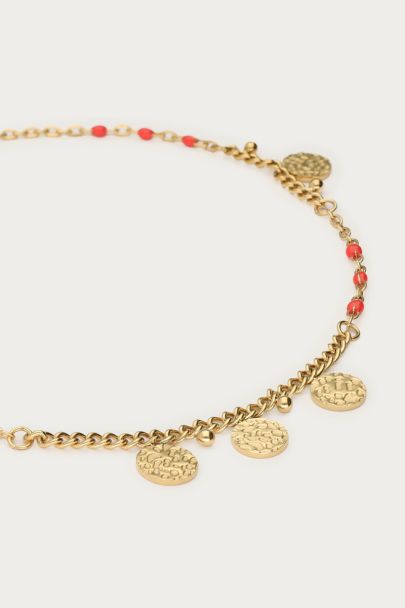 Anklet red beads with small coins