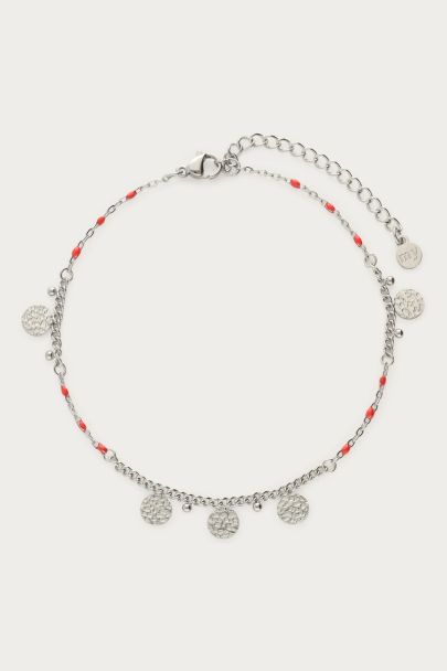 Anklet red beads with small coins
