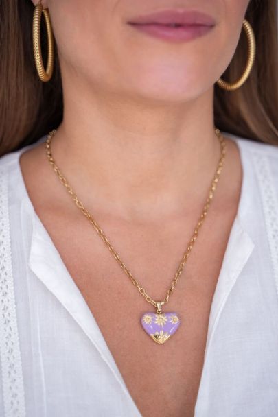 Art chain necklace with lilac vintage heart