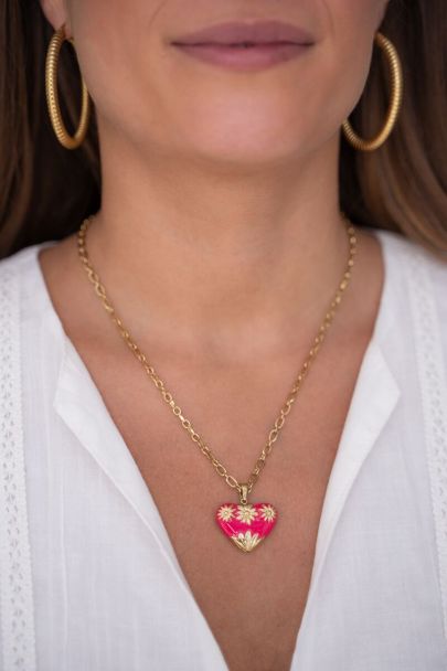 Art chain necklace with pink vintage heart