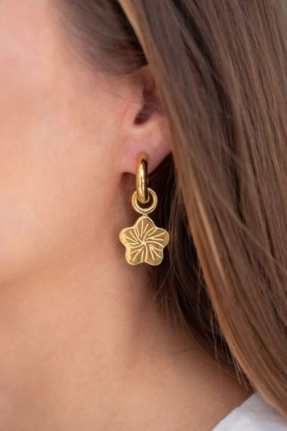Art hoop earrings with flower