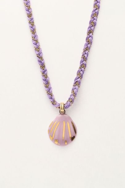 Art lilac braided cord necklace with shell