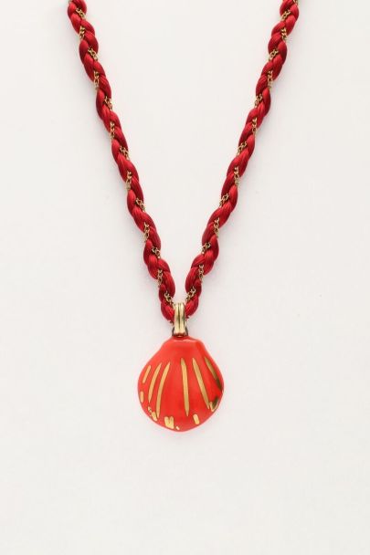 Art burgundy braided cord necklace with shell