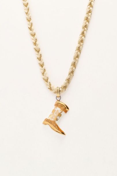 Art witte koord ketting met western boot