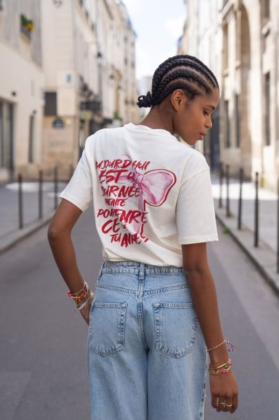 Off-white T-shirt met roze strik