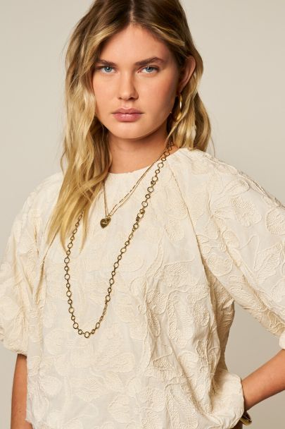 Beige balloon top with embroidery