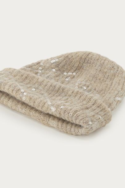 Bonnet beige à paillettes