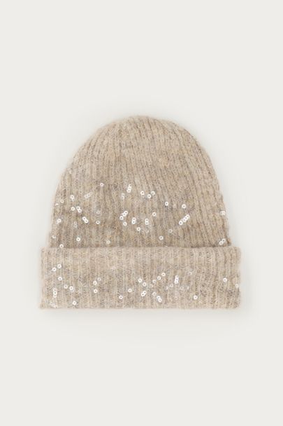 Bonnet beige à paillettes
