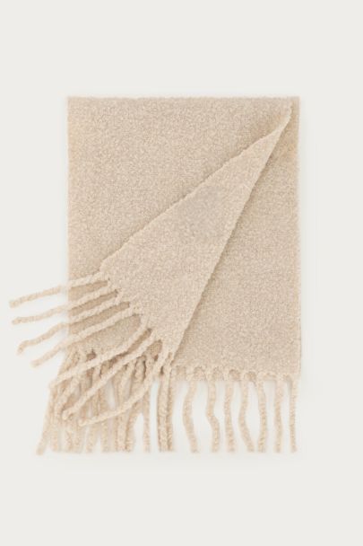Beige bouclé sjaal met wol