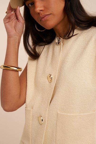 Beige bouclé gilet met grote knopen