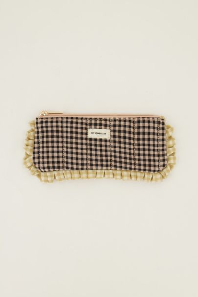 Beige etui met ruffle en ruit