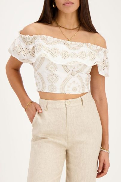Beige cropped top with contrasting embroidery