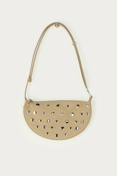 Beige crossbody tas met studs
