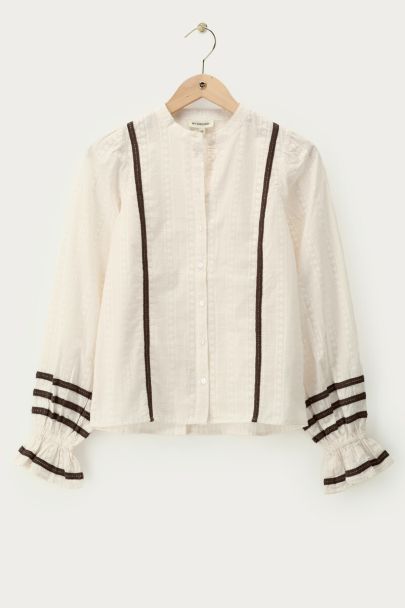 Beige embroidery blouse met tapes