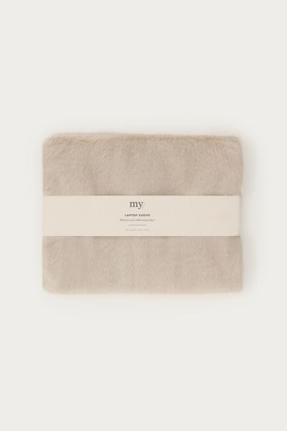Housse pour ordinateur en fausse fourrure beige