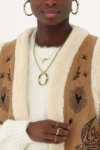 Beige gilet met embroidery in suède look