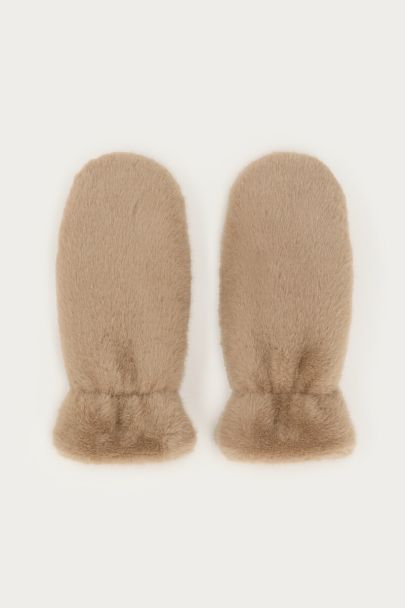 Beigefarbene Handschuhe mit Kunstpelz