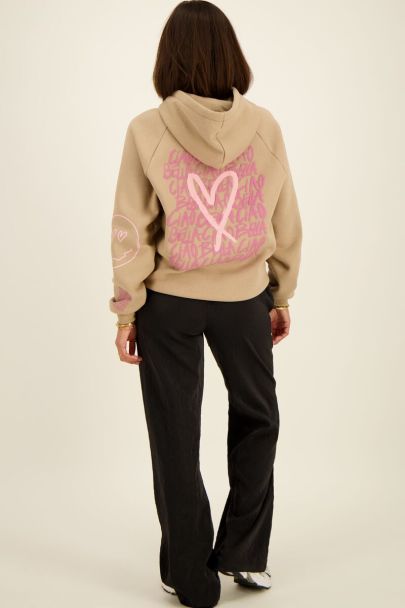 Beige hoodie Ciao Bella pink