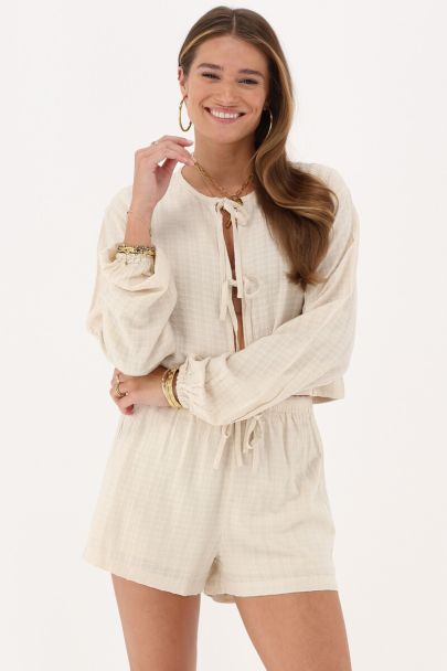 Beige jacquard shorts