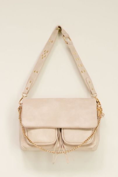 Beige shoulder bag with two pockets and gold details | My Jewellery